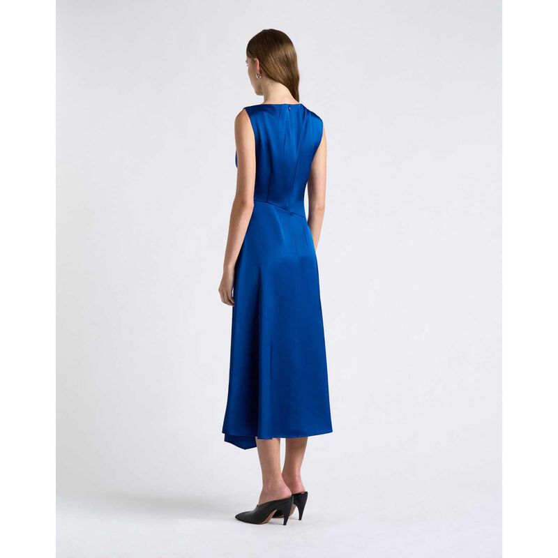 Cue Blue Matte Satin Viscose Draped Midi Dress image number 1
